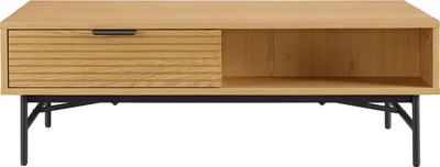 Produktbild von SalesFever Couchtisch | mit 2 Schubladen und offenem Fach | MDF Eiche Echtholzfurnier | Gestell Metall | B 120 x T 60 x H 40 cm | natur – schwarz