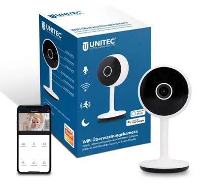Productafbeelding van UNITEC WiFi slimme bewakingscamera, FULL HD videocamera, met bewegings- en geluidsdetectie