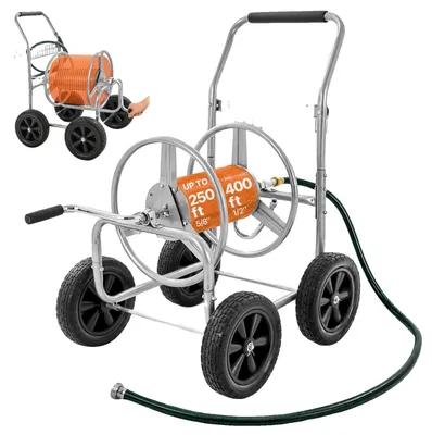 Obrázok produktu pre VEVOR vozík na hadicu, pojme až 76 m x 1,5 cm hadice, vozík na záhradnú hadicu, mobilné náradie so 4 kolieskami z ocele na vonkajšie sadenie s úložným košom, na záhradu, dvor, trávnik