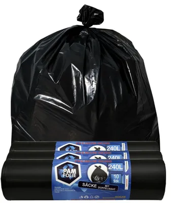 Produktbild von PAM-FOLIE Müllsäcke 240L - 30 Stück - Set- XXL, Dicke, Große Abfallsäcke, Premium - 120x130cm - 45µm - schwarzer Müllbeutel - Säcke für Bauschutt