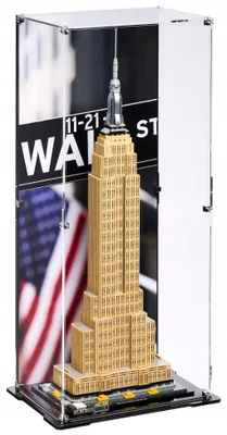 Produktbild von Blacked Brick Vitrine mit bedruckter Rückwand für LEGO® 21046 Architecture – Empire State