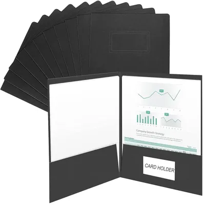 Productafbeelding van A4 documentenmappen, 10 stuks, van gerecycled karton, zwart, met 2 compartimenten en een kaartvak