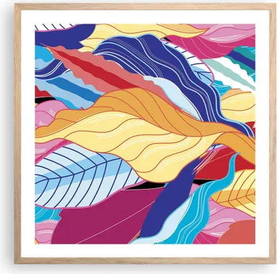 Produktbild von Gerahmtes Poster - Rahmen in heller Eiche - Muster Blätter bunt - 60x60 cm - Wand Bild - Wanddeko - Wandbilder - Wandposter - Bilderrahmen - Bilder - Kunstdruck - Wandbild - P2NAC60x60-4269
