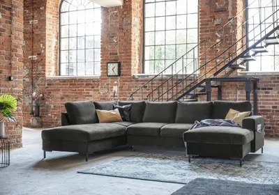 Produktbild von MIUFORM Lofty Lilly - Ecksofa mit Bettfunktion und Bettkasten U-FORM LINKS - 303 x 197 cm - Velours Dunkelgrau - Sofa Schlafsofa Couch