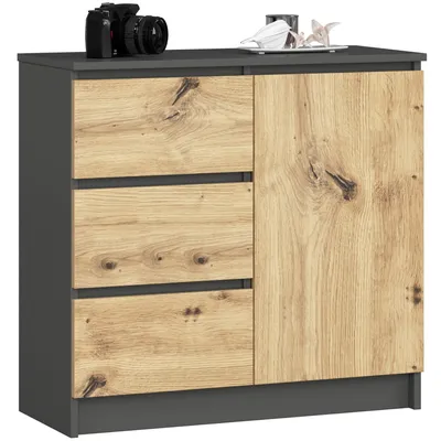 Produktbild von Kommode Jerry mit 3 Schubladen Schrank mit 2 Einlegeböden und 1 Tür Wohnzimmer Schlafzimmer Moderne 16mm 80x77x35 cm Grau-Art