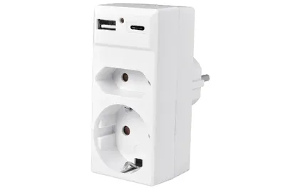 Zdjęcie produktu dla HEITECH adapter gniazdo Schuko/Euro 1xUSB A 1x USB C