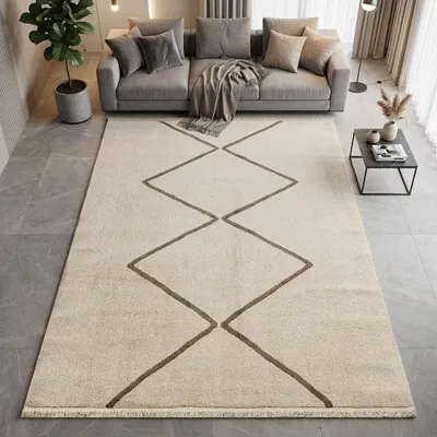 Produktbild von Pflegeleichter Kurzflor Teppich Creme Braun mit Rautenmuster Größe - 160 x 230 cm