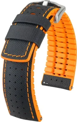 Immagine prodotto di Fascia da Polso Hirsch Robby L nera e arancione in pelle di vitello 20 mm
