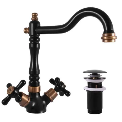 Immagine prodotto di Miscelatore per lavabo con bocca click-clack MORAVA RETRO, Colore: nero opaco/ottone vecchio, Dimensione: 1/2'' (MK121.5/8CMATSM)