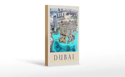Produktbild von Holzschild Reise 12x18 cm Aussicht auf Dubai Hochhaus Meer