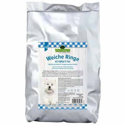 Produktbild von 1,5 kg - Schecker Trockenfutter weiche Ringe mit Geflügel, Reis und Gemüse