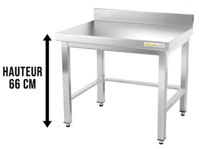 Immagine prodotto di Tavolo da lavoro in acciaio inox, base da 800 x 700 mm, con supporto rinforzato PREMIUM - GOLDINOX