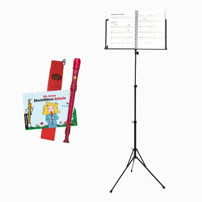 Imagen del producto de Conjunto de flautas dulces Voggenreiter, de 4 piezas, que incluye: flauta dulce Voggy, atril para partituras Volt NS-100, flauta y sistema de digitación alemán, además de un atril para partituras
