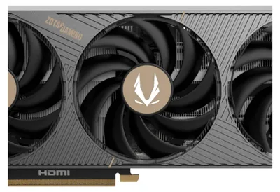 Close-up of a graphics card with three fans.