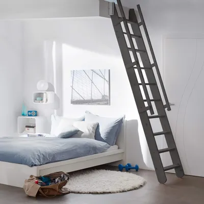 Produktbild von Raumspartreppe Intercon Easy Step Fichte, anthrazit lackiert, beidseitiges Geländer | 13 Stufen für Geschosshöhen bis 300 cm | Anschiebbar