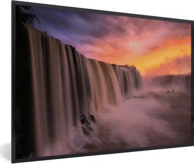 Produktbild von MuchoWow® Gerahmtes Poster Wasserfall - Sonnenuntergang - Natur 90x60 cm - Poster mit Schwarzem Bilderrahmen Wandposter Rahmen Foto Bilder - Fotorahmen - Foto-Plakat