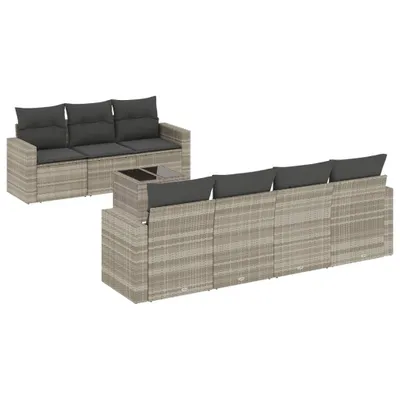 Produktbild von vidaXL 8-tlg. Garten-Sofagarnitur mit Kissen Hellgrau Poly Rattan