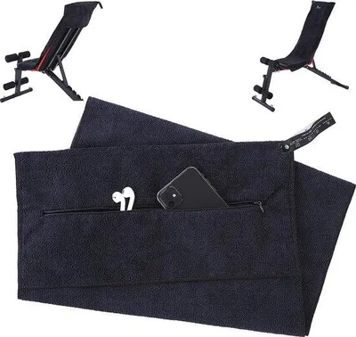 Obrázek produktu pro Fitness ručník, sportovní ručník, ručník z mikrovlákna, 100 x 40 cm, ručník do tělocvičny se zipem, protiskluzové zapínání pro ženy a muže, savý ručník na sport, do tělocvičny, na jógu