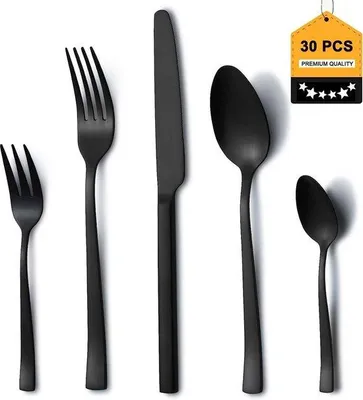 Produktbild von Unyqoos® Besteckset 30-teilig für 6 Personen – schwarzes Besteck aus rostfreiem Edelstahl, Messer Gabeln Löffel & Teelöffel, spülmaschinenfest, für Zuhause & Restaurant