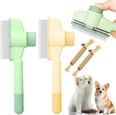 Produktbild von Famanu Katzenbürsten Set – 2 Bürsten für langhaarige Tiere mit Enthaarungsknopf