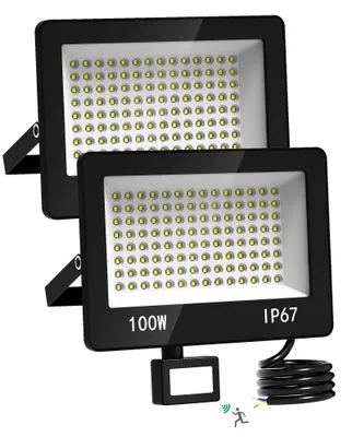 LED-Bewegungsmelder-Strahler 2er-Set, 100 W, 10.000 lm, IP67