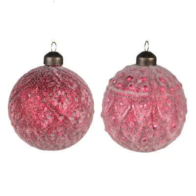 Produktbild von Clayre & Eef Weihnachtskugel 2er Set Ø 8 cm Rot Glas
