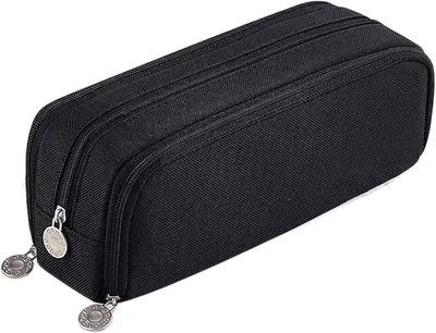 Productafbeelding van Etui 3 vakken, waterafstotend canvas, 21 x 7,5 x 9 cm, zwart, voor school