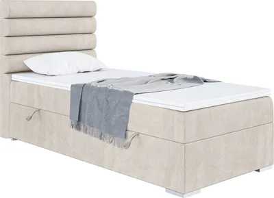 Produktbild von MEBLINI Boxspringbett mit Bettkasten - Gepolstert Einzelbett mit Matratze und Topper - Polsterbett mit Stauraum - Bett mit Kopfteil - Stauraumbett - KARIM - 100x200 Links  - H3/Beige Samt