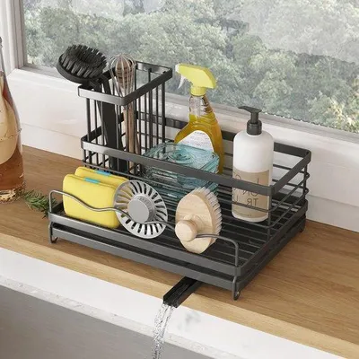 Obrázek produktu pro Černá kuchyňská odkapávací plocha s odkládací plochou
