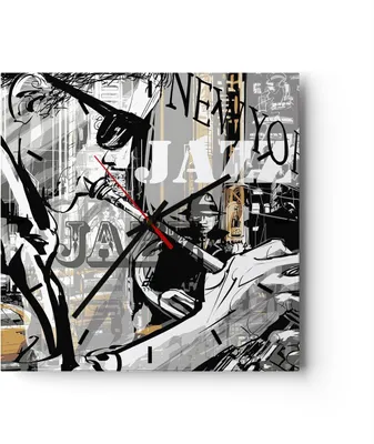 Produktbild von Wanduhr - Quadrat - Glasuhr - Jazz Musik Musiker - 40x40cm - Schleichendes Uhrwerk - Lautlos - zum Aufhängen bereit - Dekoration Modern - Wanddekoration aus Glas - C3AC40x40-3792