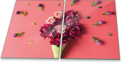 Produktbild von Herdabdeckplatten Glaskeramik Spritzschutz Glas Universal 2-Teilig 2x40x52 Blumen Rot