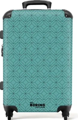 Produktbild von NoBoringSuitcases.com Hartschalen Koffer Mittelgroß 67x43x25 cm, 72L, Druck für Männer: Blau mit schwarzem geometrischem Muster, Reisekoffer mit 4 Rollen