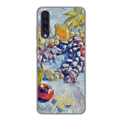 Produktbild von MuchoWow® Handyhülle Schutzhülle Hülle für Samsung Galaxy A30s Weintrauben, Zitronen, Birnen und Äpfel - Vincent van Gogh Silikon Softcase Handy Hülle - Karteninhaber