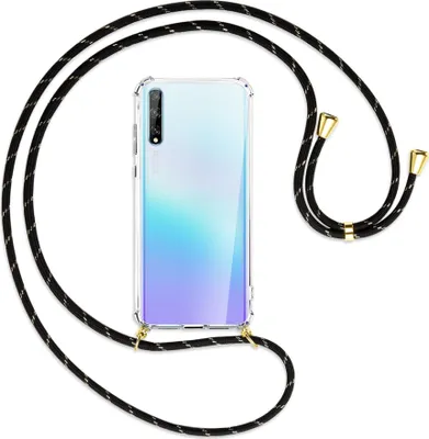 Produktbild von Handykette Backcover-Schutzhülle mit Band (Metall goldfarben) für Huawei P Smart S // Enjoy 10s / Y8p - schwarz/gold