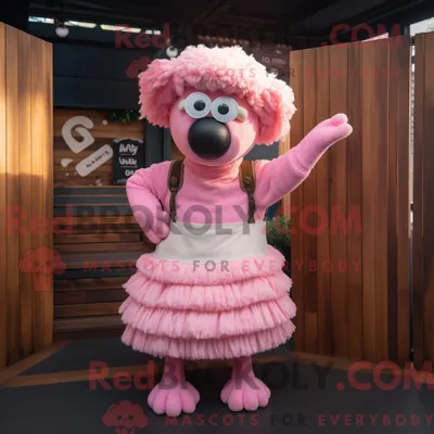 Produktbild von Rosa REDBROKOLY Merinoschaf-Maskottchenkostüm mit Faltenrock und Beanie