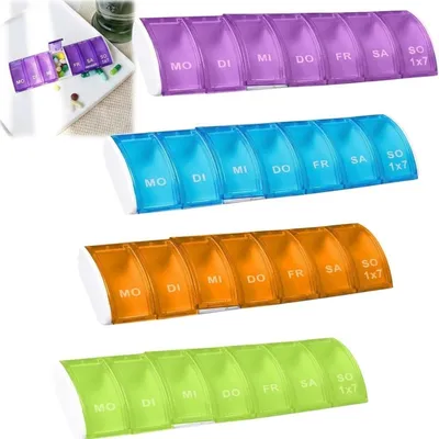 Produktbild von Tablettenbox 7 Tage Pillendose Klein 4 Stück Feuchtigkeitsgeschützt