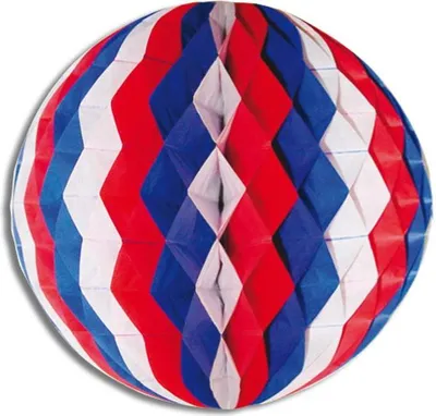 Produktbild von Wabenball blau/weiß/rot 30cm, schwer entflammbar