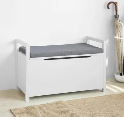 Immagine prodotto di SoBuy Panca a cassapanca Panca con spazio di archiviazione - Panca per scarpe con cuscino di seduta - Portata 120 kg Bianco WD circa 86x54x38cm
