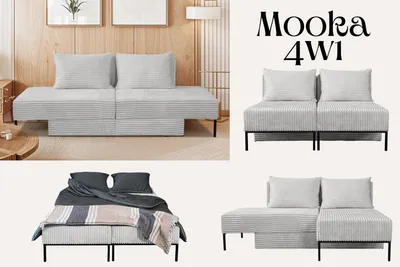 Produktbild von Kaiser Möbel Sofa mit schlaffunktion,  Ecksofa, Betten, Liegestuhl,  MOOKA 4in1-Multifunktions-System, stoff Velo Hellgrau