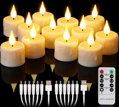 Produktbild von LED Teelichter - Weihnachts LED Teelichter - 12 Stück wiederaufladbare Teelichter mit Fernbedienung und 4-6-Stunden Timer - wiederaufladbare flammenlose flackernde LED-Kerzen - mit 2 Stück USB-Kabel - 3D-Silikon Docht - warmweißes Licht - für .