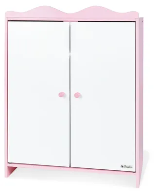 Produktbild von Puppenkleiderschrank Puppenschrank Kinderschrank - 45 x 27 x 62 cm - MDF - Rosa und Weiß - Mit 3 Kleiderbügeln für Kinder ab 2 Jahren