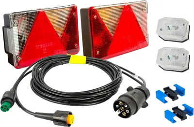 Produktbild von Lichtset: ASPÖCK Rücklichter + ASPÖCK Seitenmarkierungsleuchten + MANTES 4,5m 7PIN Kabelbaum + Schnellverbinder