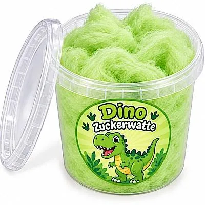 Produktbild von Dino Zuckerwatte im Eimer – Grün, Apfelgeschmack, 50g – Süßigkeit für Kindergeburtstag, Party oder Mitgebsel