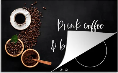 Produktbild von KitchenYeah© Herdabdeckplatte Zitate - Kaffee trinken & toll sein - Sprichwörter - Kaffee , 83x51cm, Küche Deko, Glaskeramikkochfeld Herdabdeckung, Abdeckplatte fùr Kochfeld