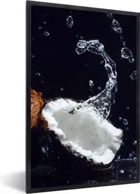Produktbild von MuchoWow® Gerahmtes Poster Kokosnuss - Stillleben - Wasser - Schwarz - Frucht 40x60 cm - Poster mit Schwarzem Bilderrahmen Wandposter Rahmen Foto Bilder - Papierdruck - Wandbilder