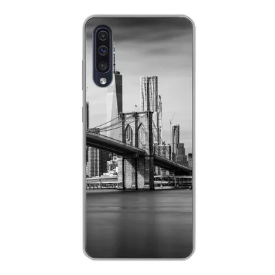 Produktbild von MuchoWow® Handyhülle Schutzhülle Hülle für Samsung Galaxy A30s Architektur - New York - Brooklyn Bridge - Wasser - Schwarz und weiß Silikon Softcase Handy Hülle - Karteninhaber