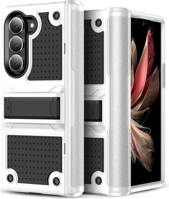 Image de Etui pour Samsung Galaxy Z Fold 6, étui antichoc hybride PC dur et TPU souple Blanc Noir