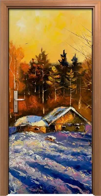 Produktbild von Türposter 90x200 cm Türaufkleber Türtapete Türfolie Klebefolie Landschaft Abend im Winter dorf
