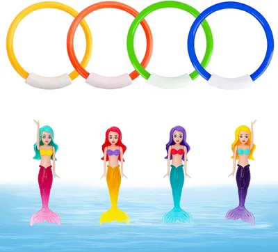 Produktbild von Tauchspielzeug 8 Stücke, 4 Tauchringe und 4 Meerjungfrauen, ABS, für Schwimmbad