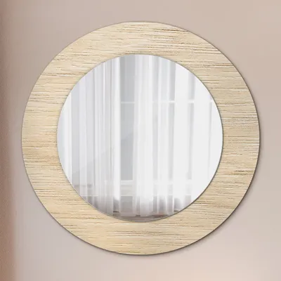 Produktbild von Ø60cm Spiegel - Glasrahmen mit Aufdruck - Wandspiegel Schlafzimmer - Licht Holz